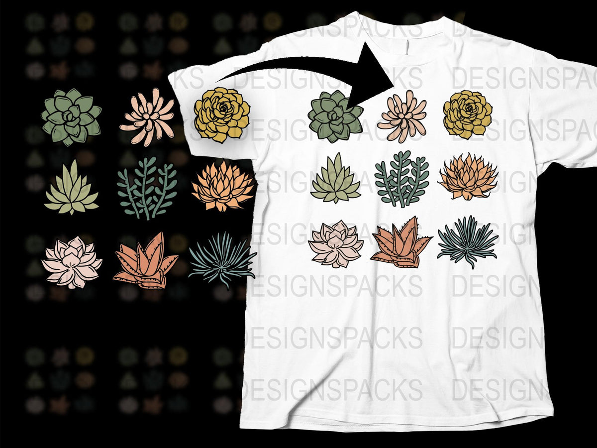 Succulent Graphic T-Shirt, Botanical Print Tee, Floral Art Shirt, Women's Fashion Top, Unique Plant Lover Gift