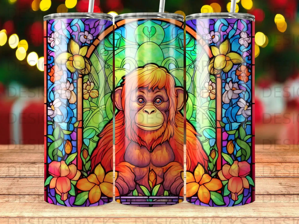 Vivid Stained Glass Orangutan Tumbler Digital Wrap Design