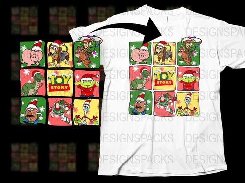 Toy Story Christmas T-Shirt, Holiday Characters Graphic Tee, Kids and Adult Sizes Available
