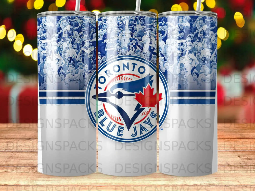Toronto Blue Jays logo and team imagery on a tumbler.