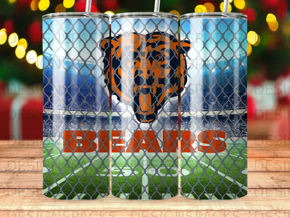 Chicago Bears logo and text on a soccer field background.