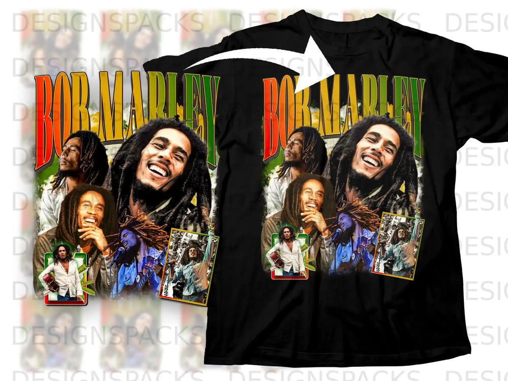 Bob Marley Graphic Collage Design T-Shirt