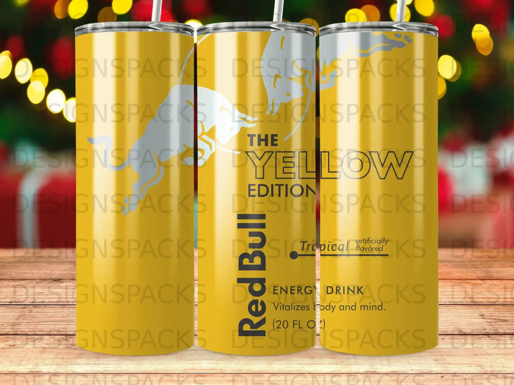 Red Bull Yellow Edition Tropical flavored energy drink can, 20 fl oz.