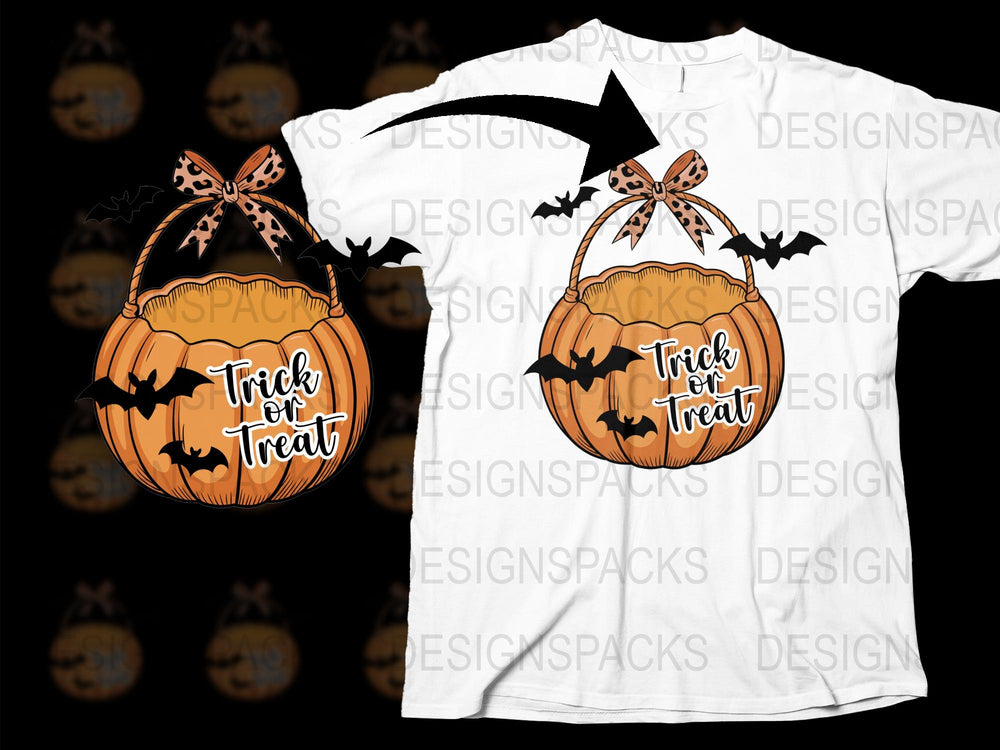 Halloween Pumpkin Trick or Treat T-Shirt, Spooky Bats Graphic Tee, Autumn Holiday Apparel for All Ages