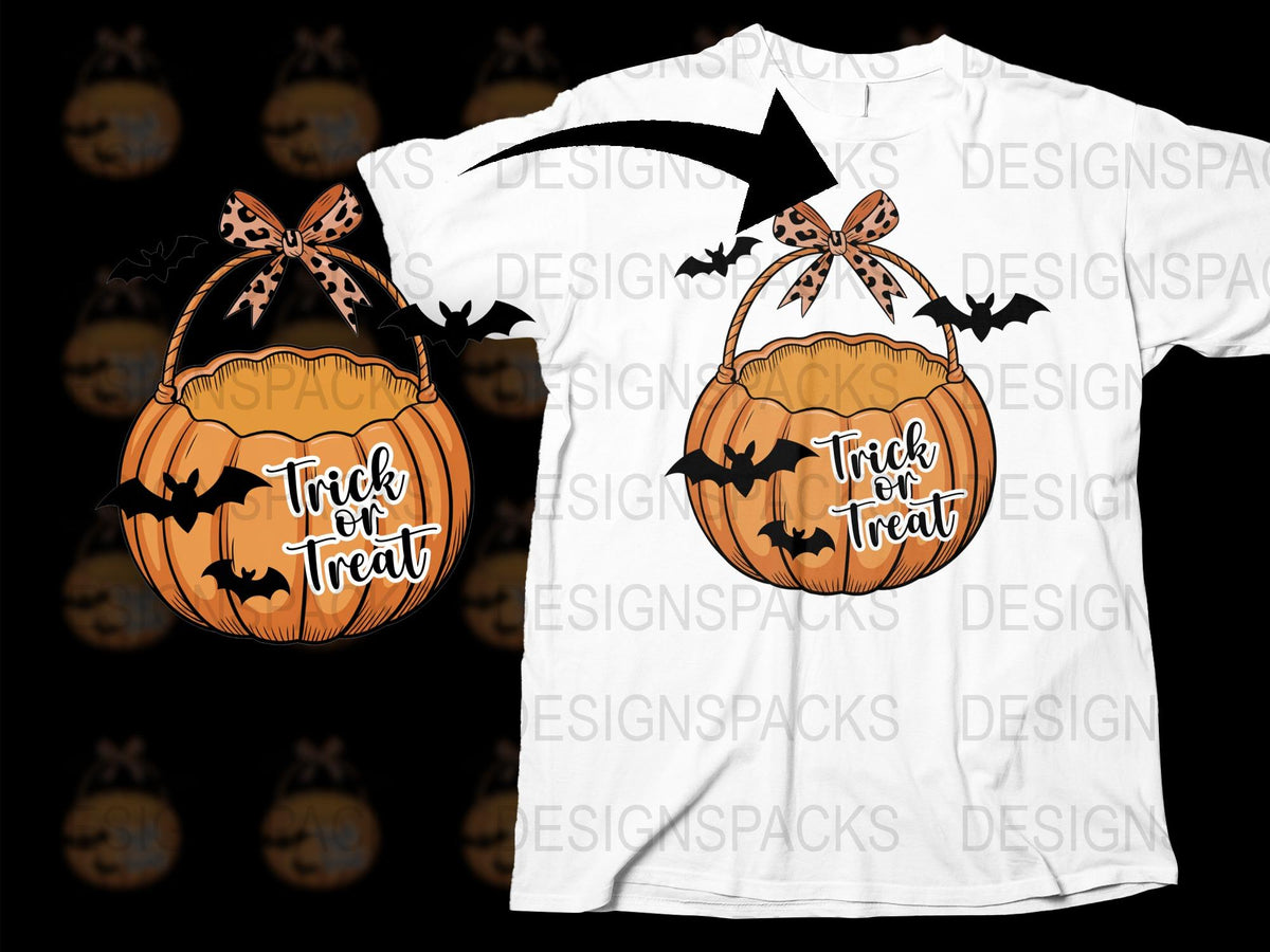 Halloween Pumpkin Trick or Treat T-Shirt, Spooky Bats Graphic Tee, Autumn Holiday Apparel for All Ages