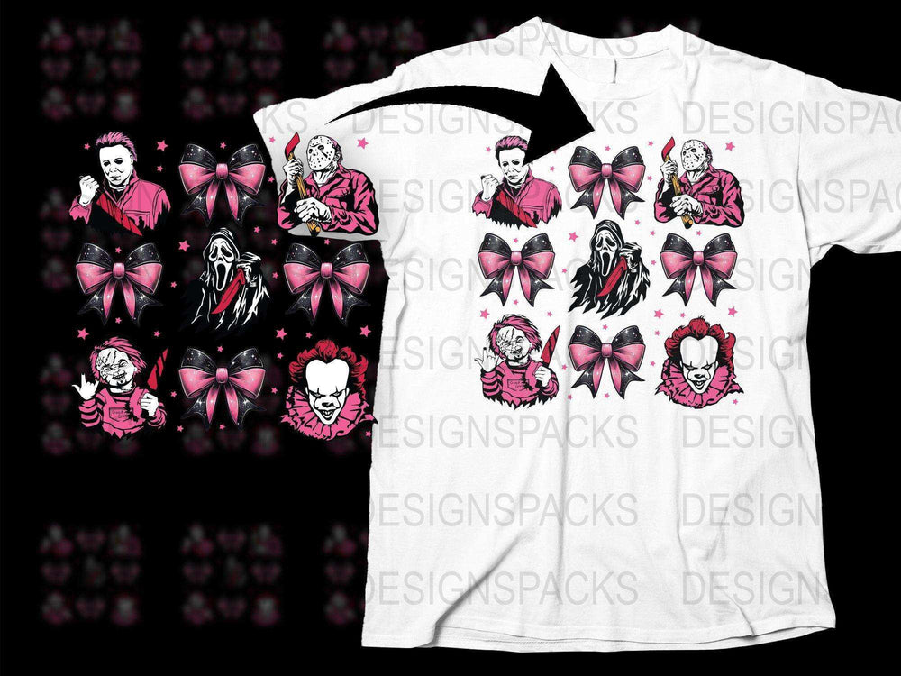 Gothic Horror T-Shirt, Creepy Cute Clown and Dolls, Pink Bows, Alternative Fashion, Unisex Graphic Tee, Dark Aesthetic Clothing