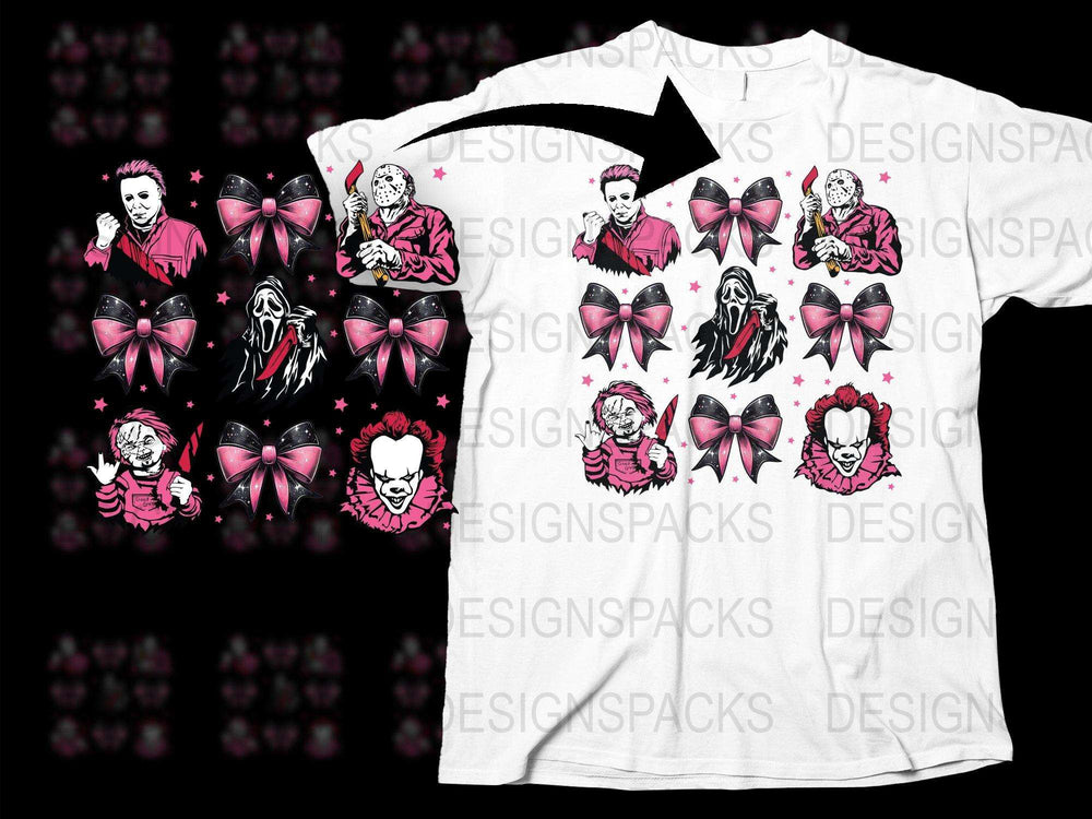 Gothic Horror T-Shirt, Creepy Cute Clown and Dolls, Pink Bows, Alternative Fashion, Unisex Graphic Tee, Dark Aesthetic Clothing