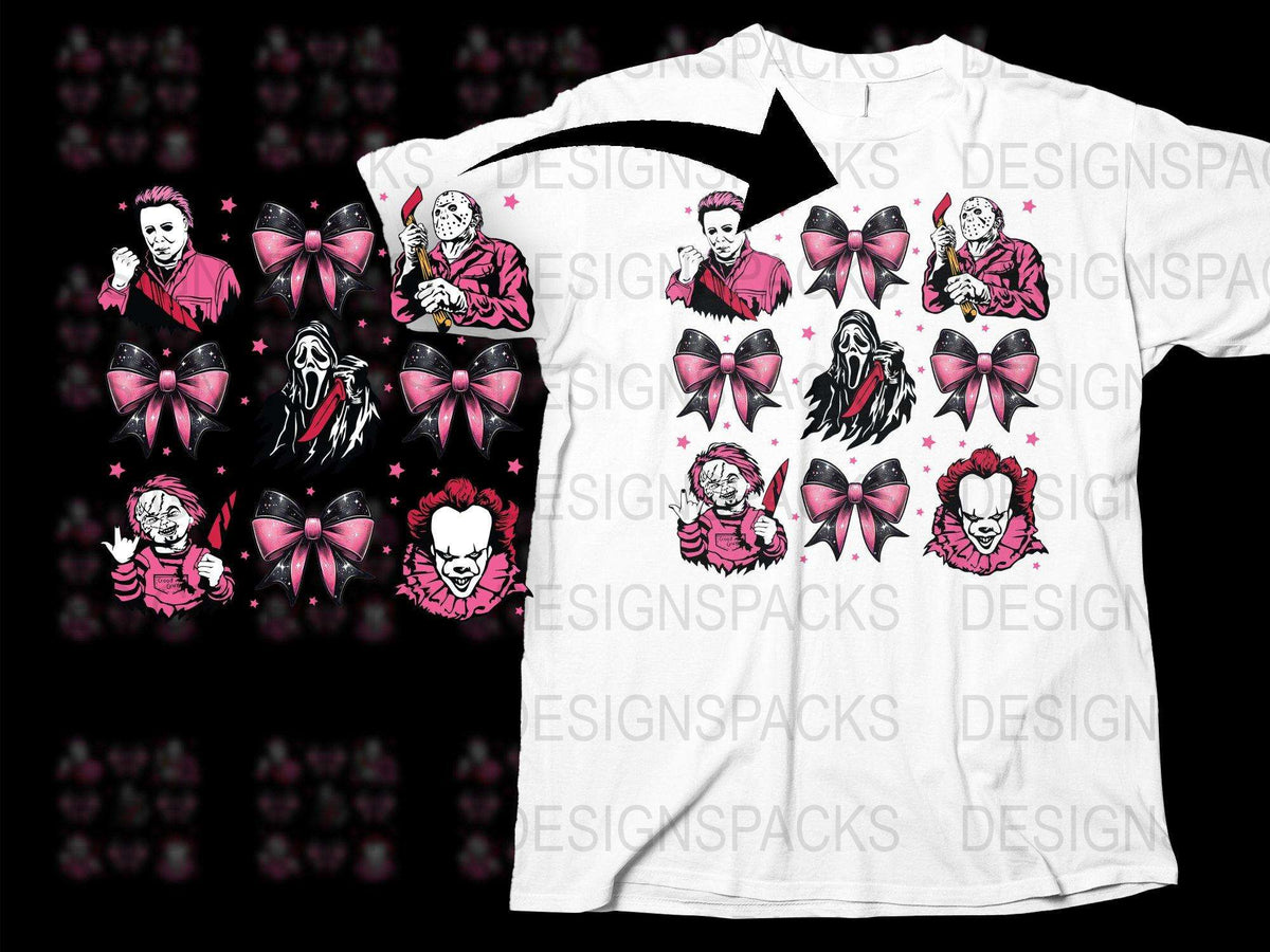 Gothic Horror T-Shirt, Creepy Cute Clown and Dolls, Pink Bows, Alternative Fashion, Unisex Graphic Tee, Dark Aesthetic Clothing