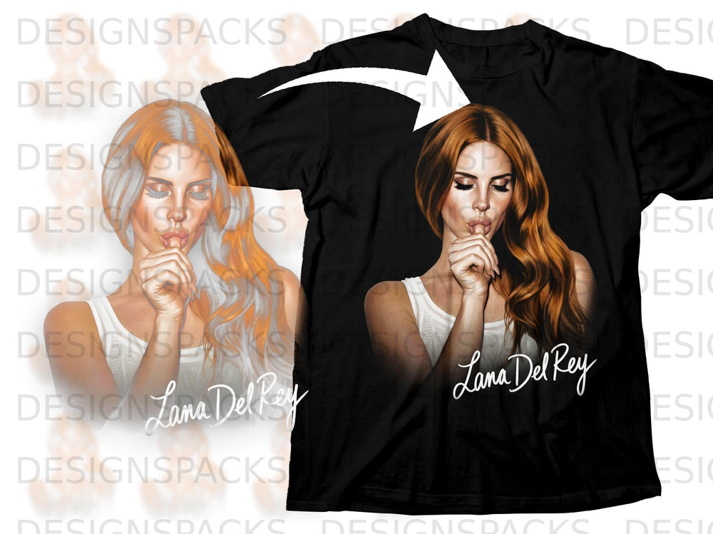 Black t-shirt featuring Lana Del Rey artwork with her name below.