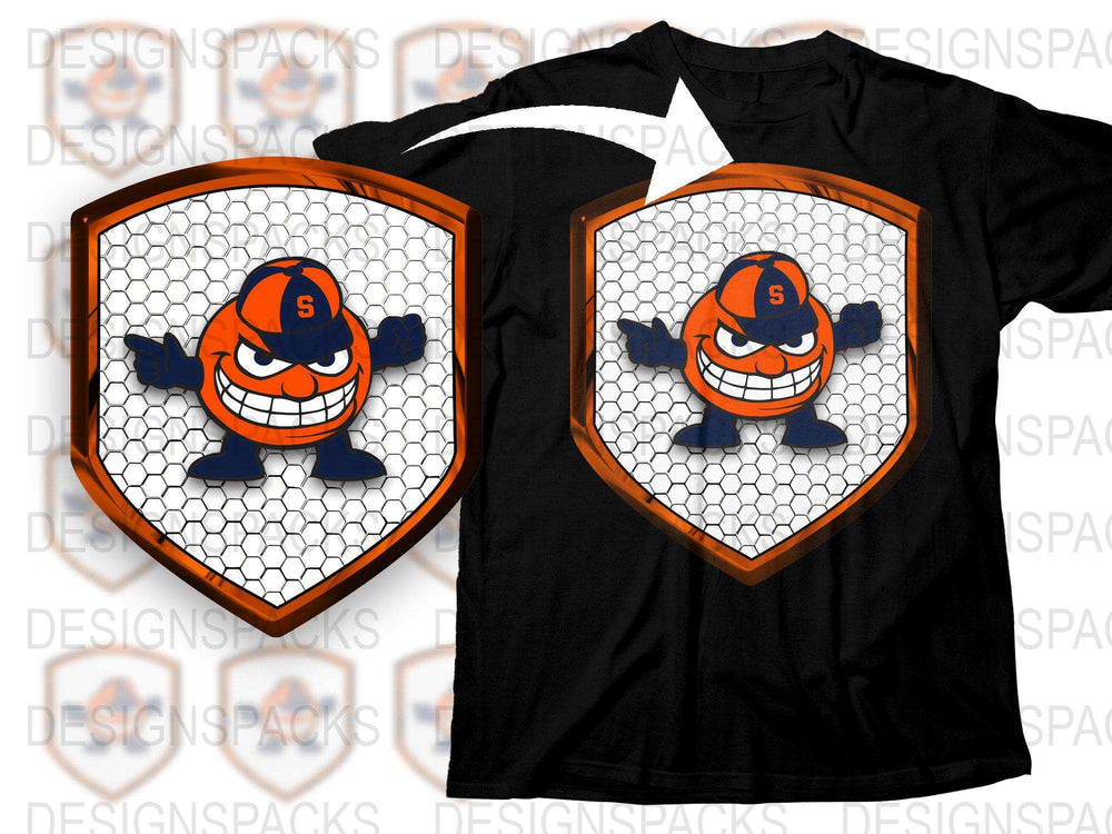 Men's Black T-Shirt with Orange Smiling Cartoon Character, Casual Graphic Tee for Sports Fans