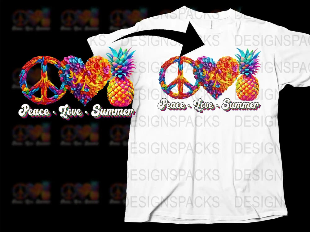 Peace Love Summer T-Shirt, Colorful Pineapple Graphic Tee, Festival Clothing, Unisex Fashion Top