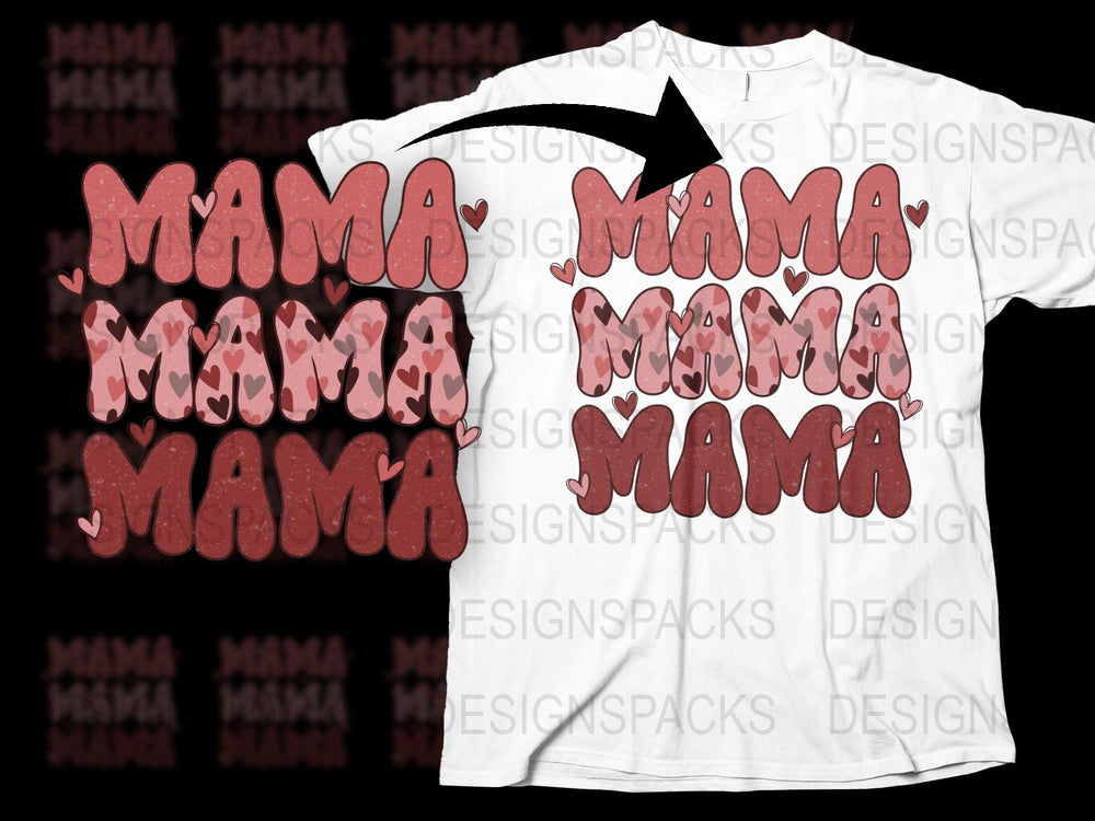 Mama Heart Print T-Shirt, Cute Mother's Day Gift, Graphic Tee for Women, Stylish Casual Top