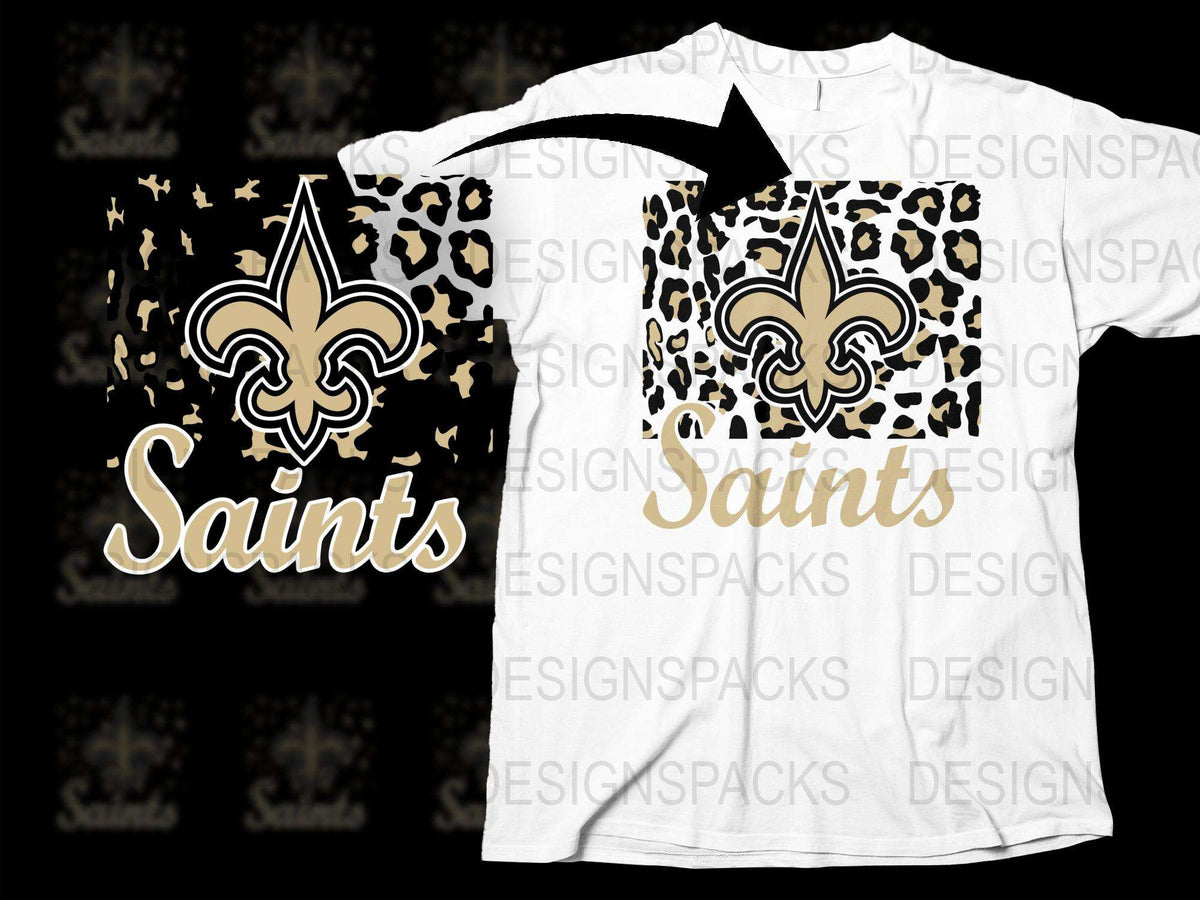 New Orleans Saints Inspired T-Shirt, Fleur-de-lis Leopard Print Design, Trendy Sports Fan Apparel, Unisex Fashion