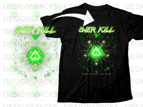 Black t-shirt with a green 
