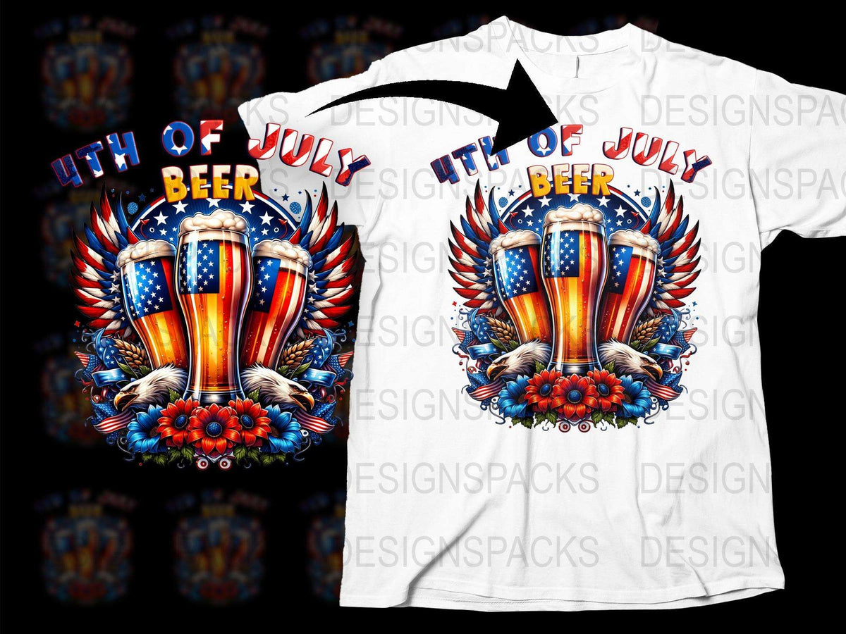 4th of July Beer T-Shirt, Patriotic American Flag Eagle Graphic Tee, Unisex Independence Day Apparel
