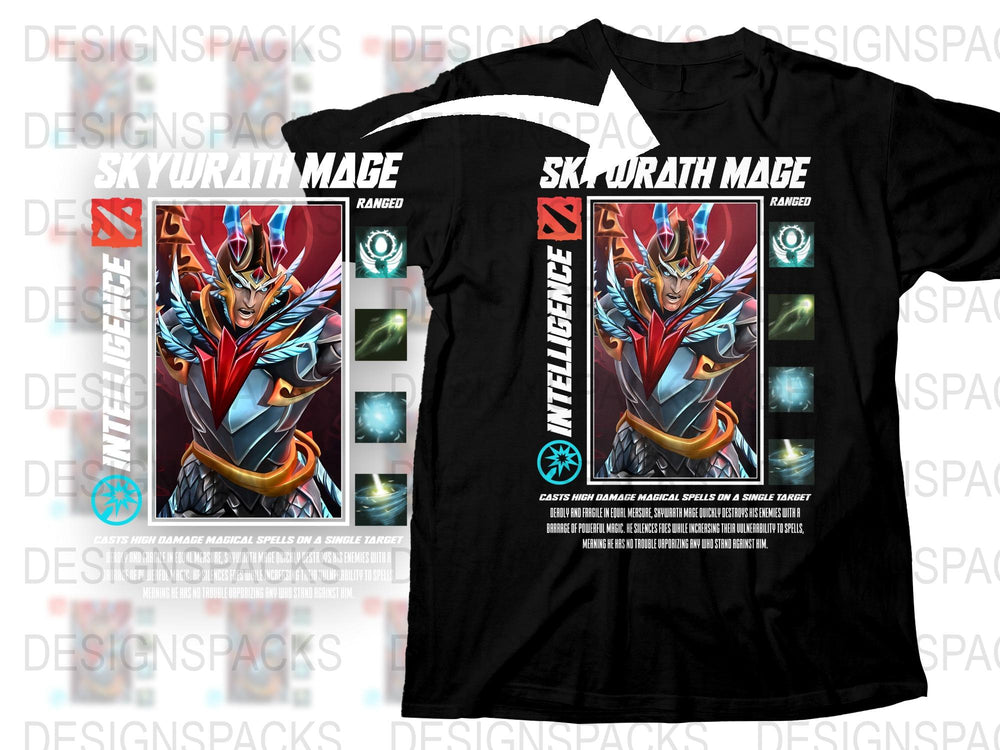 Fantasy Mage Graphic T-Shirt, Colorful Warrior Design, Men's Black Cotton Tee, Unique Gamer Apparel, Gift for RPG Fans