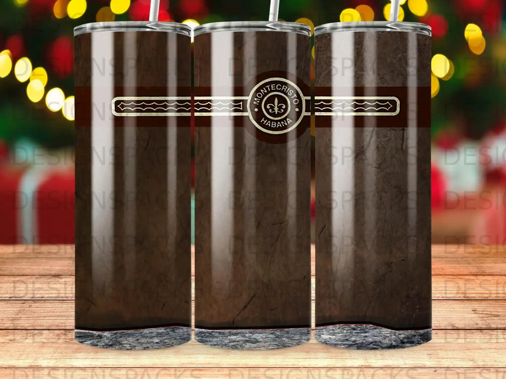 Montecristo Habano cigar pattern on a tumbler with ornate band.