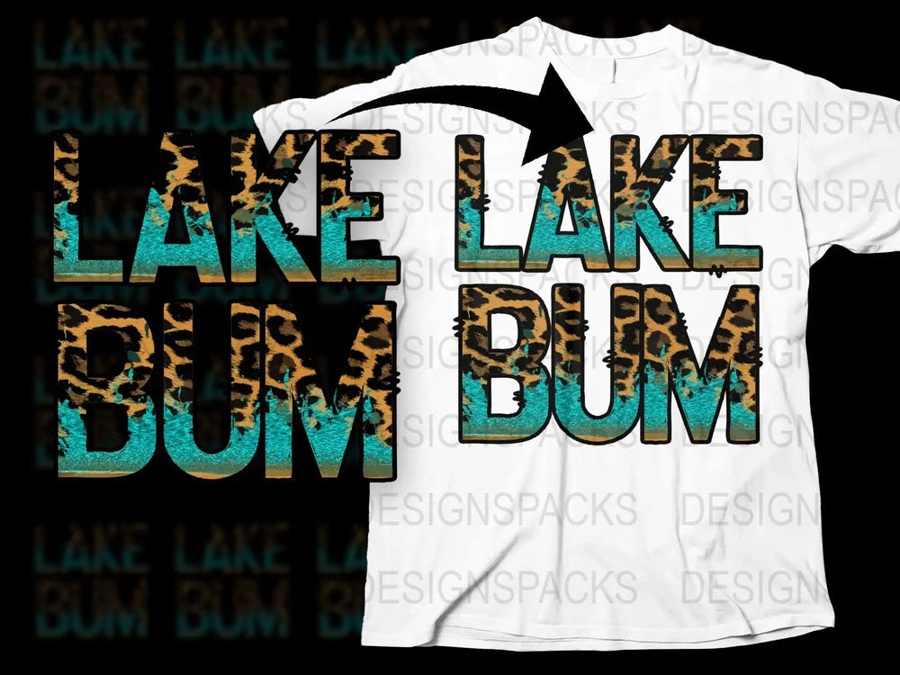Lake Bum Leopard Print T-Shirt, Graphic Tees for Summer, Casual Beach Style Top