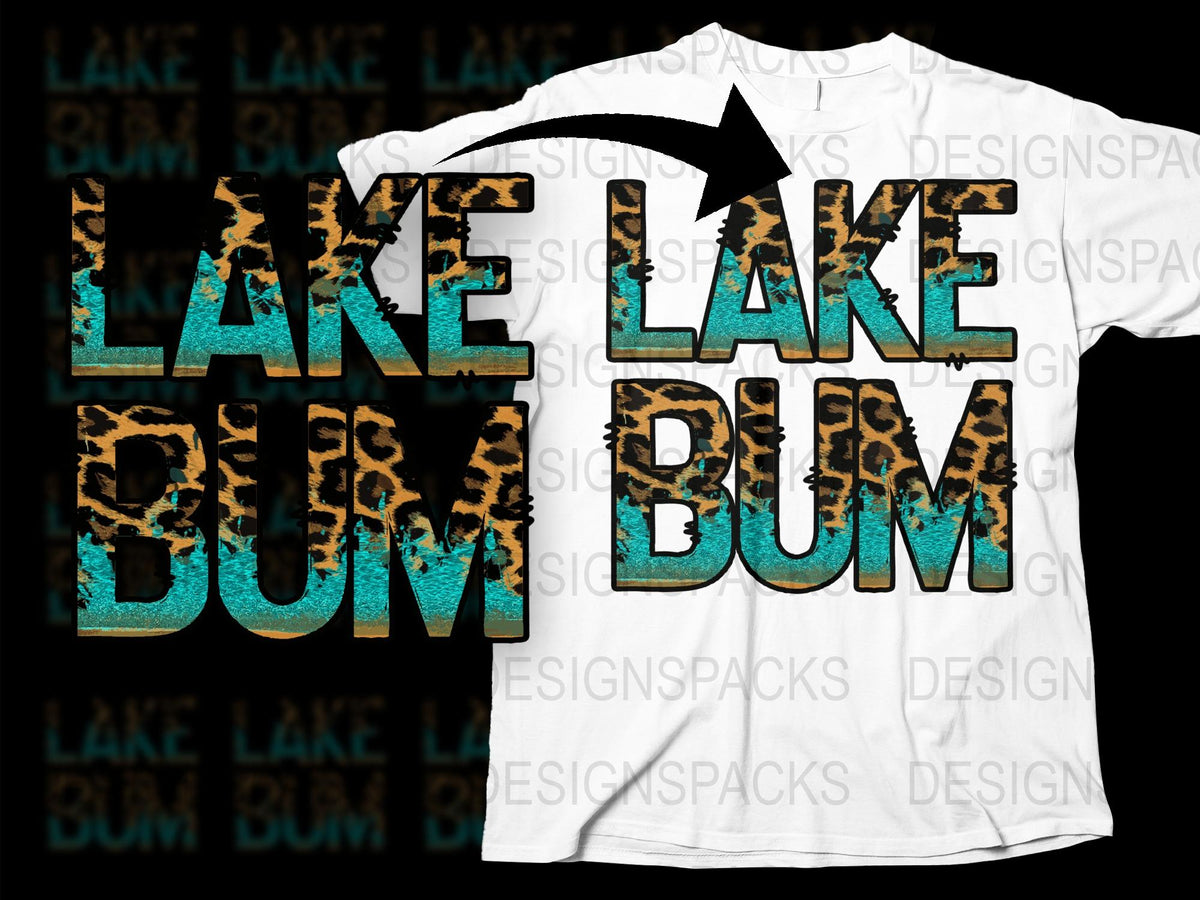 Lake Bum Leopard Print T-Shirt, Graphic Tees for Summer, Casual Beach Style Top