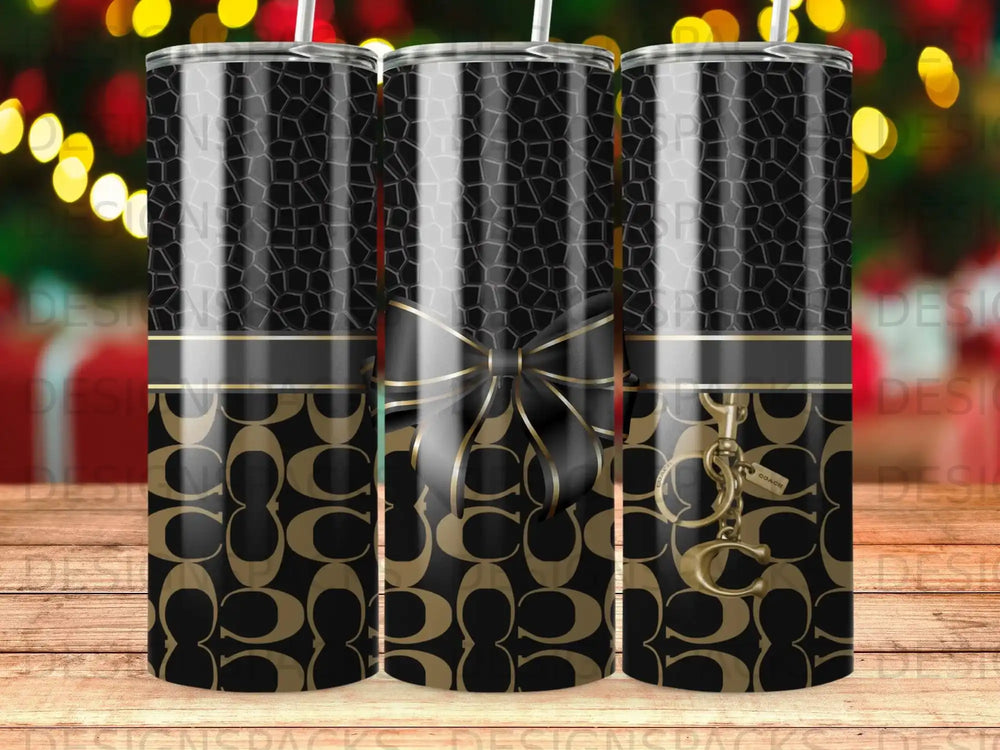 Black Gold Coach Tumbler Geometric Pattern Bow Charm product type
