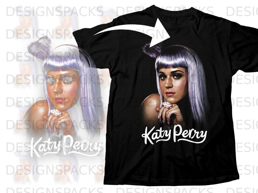 Black t-shirt with Katy Perry graphic and signature in white.