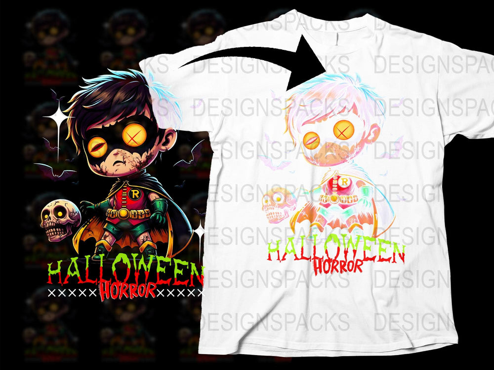 Halloween Horror T-Shirt, Cartoon Zombie Boys Graphic Tee, Spooky Kids Fashion, Unique Holiday Apparel, Full Print Shirt