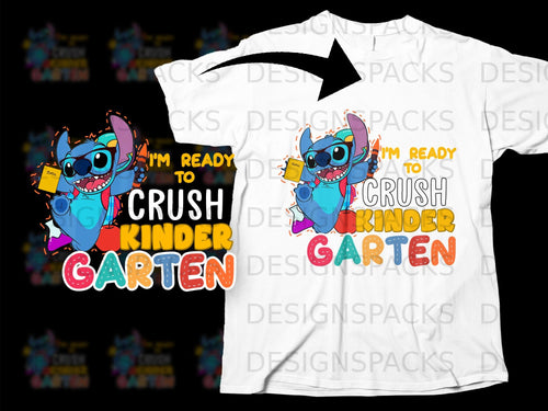 Stitch character with glasses holding notes and crayon, 