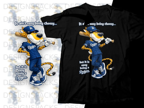Dodgers t-shirt with cartoon cheetah mascot holding a bat, saying 