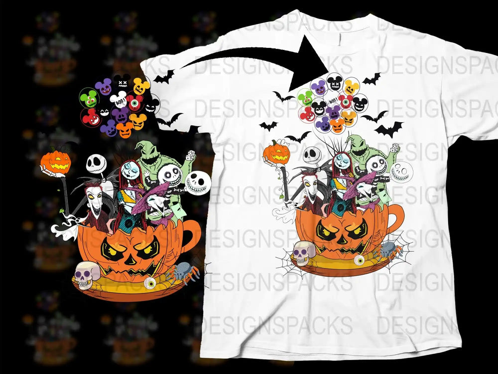 Halloween Pumpkin T-Shirt Colorful Cartoon Ghosts Bats Skulls Holiday Apparel Unisex Kids Adults Unique Design