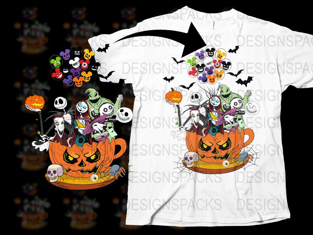 Halloween Pumpkin T-Shirt Colorful Cartoon Ghosts Bats Skulls Holiday Apparel Unisex Kids Adults Unique Design