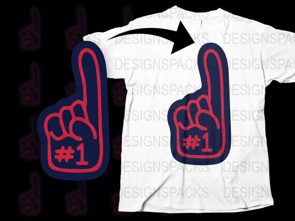 Number One Foam Finger T-Shirt, Sports Fan Tee, White Casual Shirt with Blue Print, Unisex Game Day Apparel