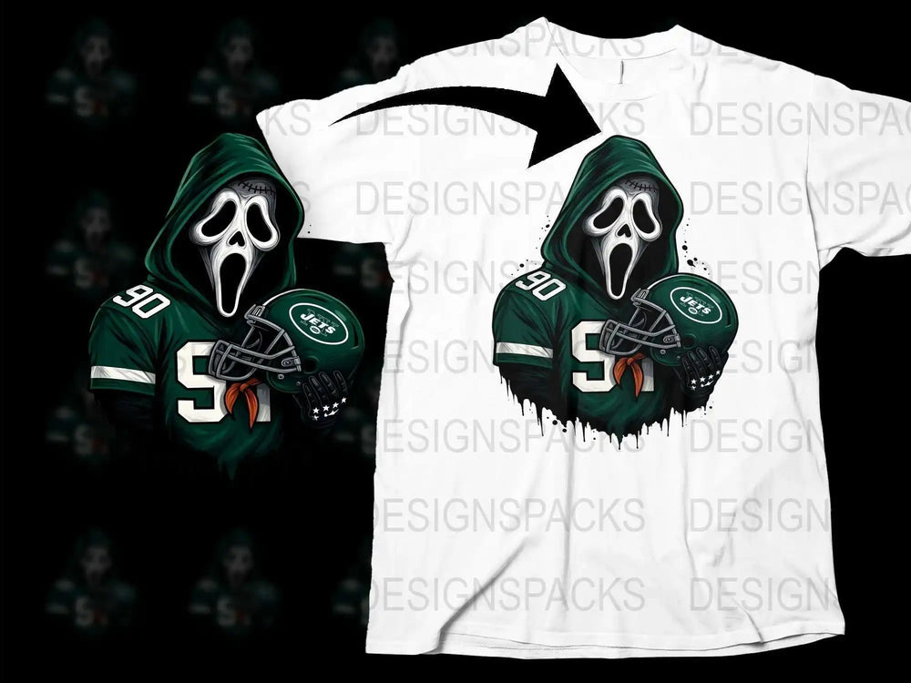 Scream Mask Football Fan T-Shirt, Halloween Quarterback Graphic Tee, Sports Horror Apparel, Unique Gift for Horror Movie Enthusiasts