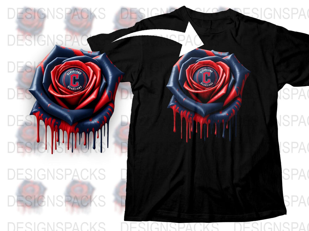 Unique 3D Rose Emblem Graphic T-Shirt, Bold Red and Blue Design, Stylish Casual Wear