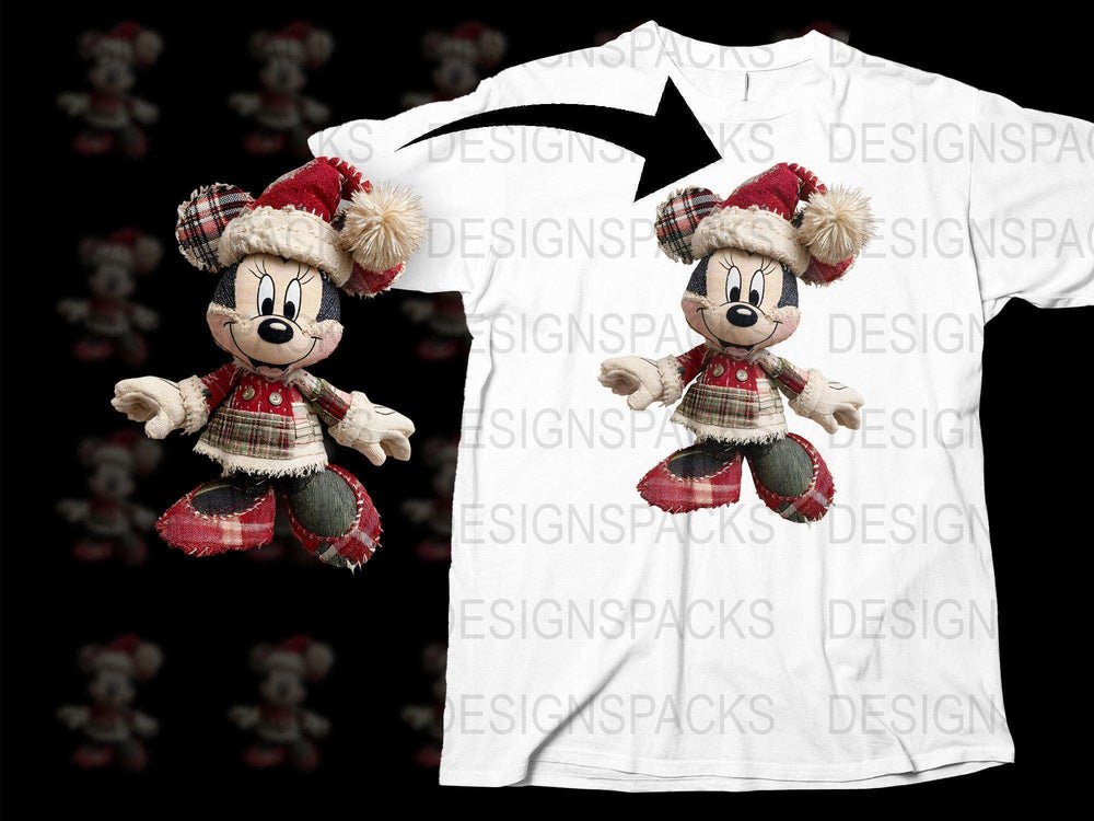 Disney Minnie Mouse Christmas T-Shirt, Holiday Graphic Tee, Festive Santa Hat and Plaid Outfit