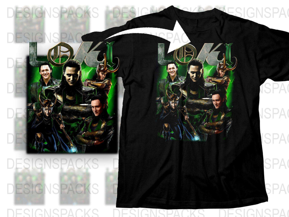 Loki Themed T-Shirt, Marvel Superhero Graphic Tee, Multiple Loki Poses, Adult Unisex Sizes