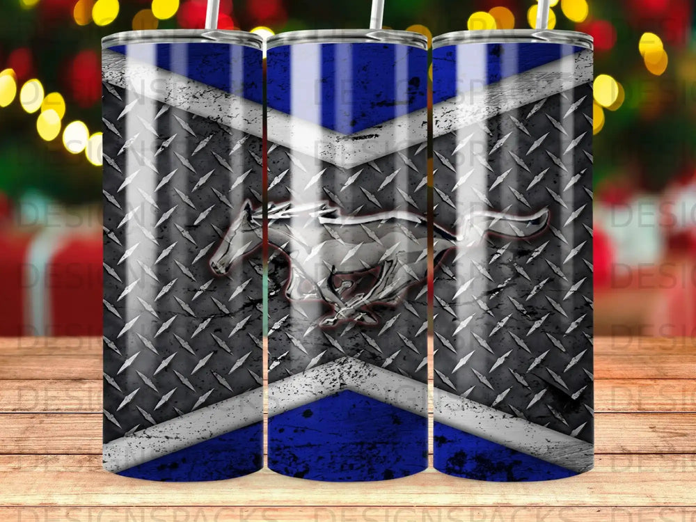 Mustang Horse Diamond Plate Blue Line Tumbler product type