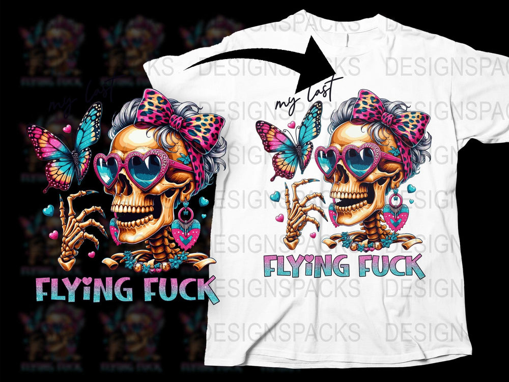 Colorful Skull and Butterflies Graphic T-Shirt, Funky Statement Tee, Unisex Casual Wear