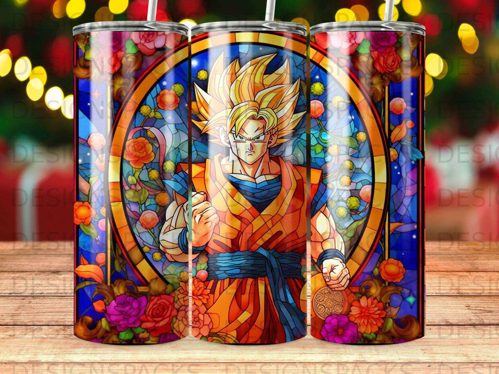Goku from Dragon Ball Z in a stained-glass window design.
