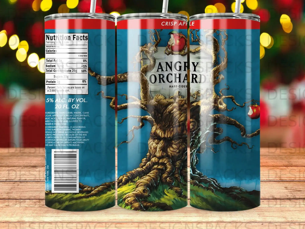 Angry Orchard Hard Cider can with nutrition facts and ingredients.