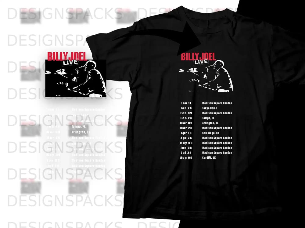 Billy Joel Live concert t-shirt with venue dates listed on the back.