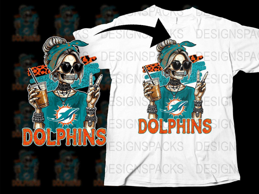 Miami Dolphins T-Shirt, Skeleton Design, Sports Fan Apparel, Football Team T-Shirts, Unique Graphic Tee