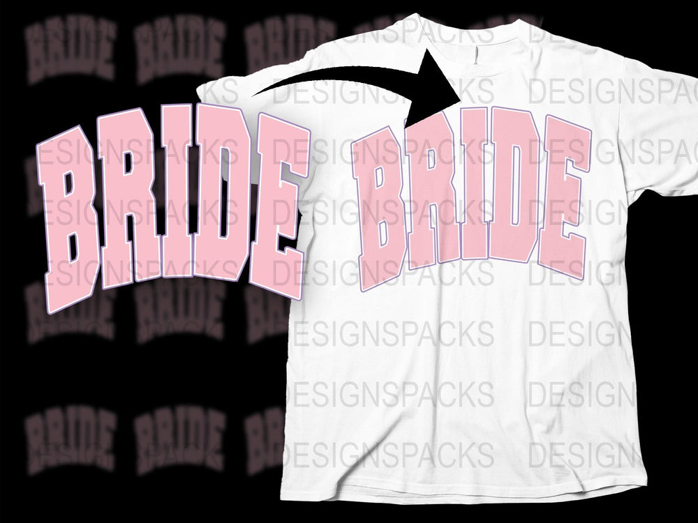 Bride T-Shirt, Bachelorette Party Tee, Pink Lettering, Wedding Celebration, White Crew Neck Shirt