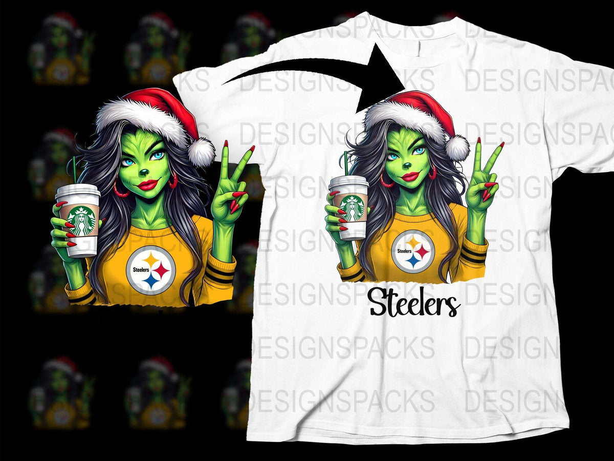 Funky Christmas Zombie Girl T-Shirt, Steelers Fan Art, Cool Holiday Gift, Unique Graphic Tee