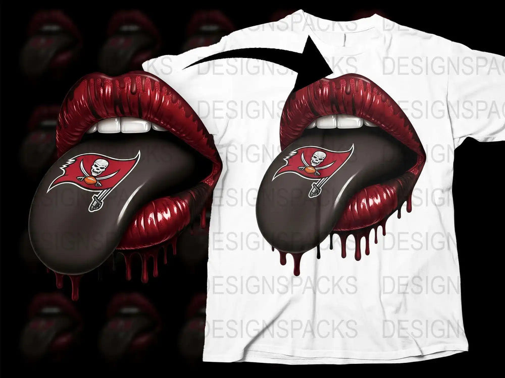 Tampa Bay Buccaneers Lips Design T-Shirt, NFL Team Graphic Tee, Casual Sports Apparel, Unique Fan Gear