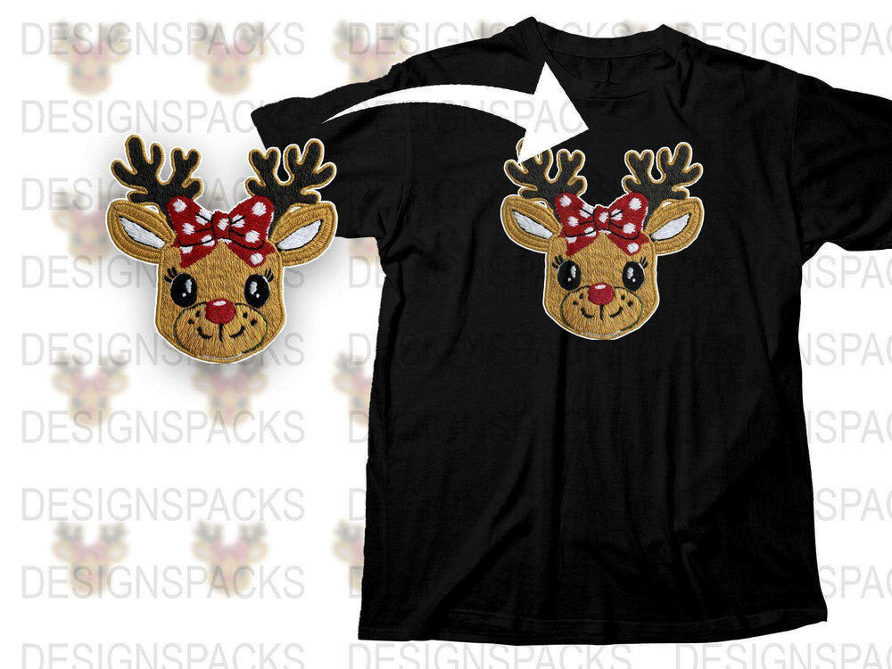 Festive Reindeer T-Shirt with Red Bow, Cute Christmas Holiday Apparel, Unique Xmas Gift Idea for Adults and Kids