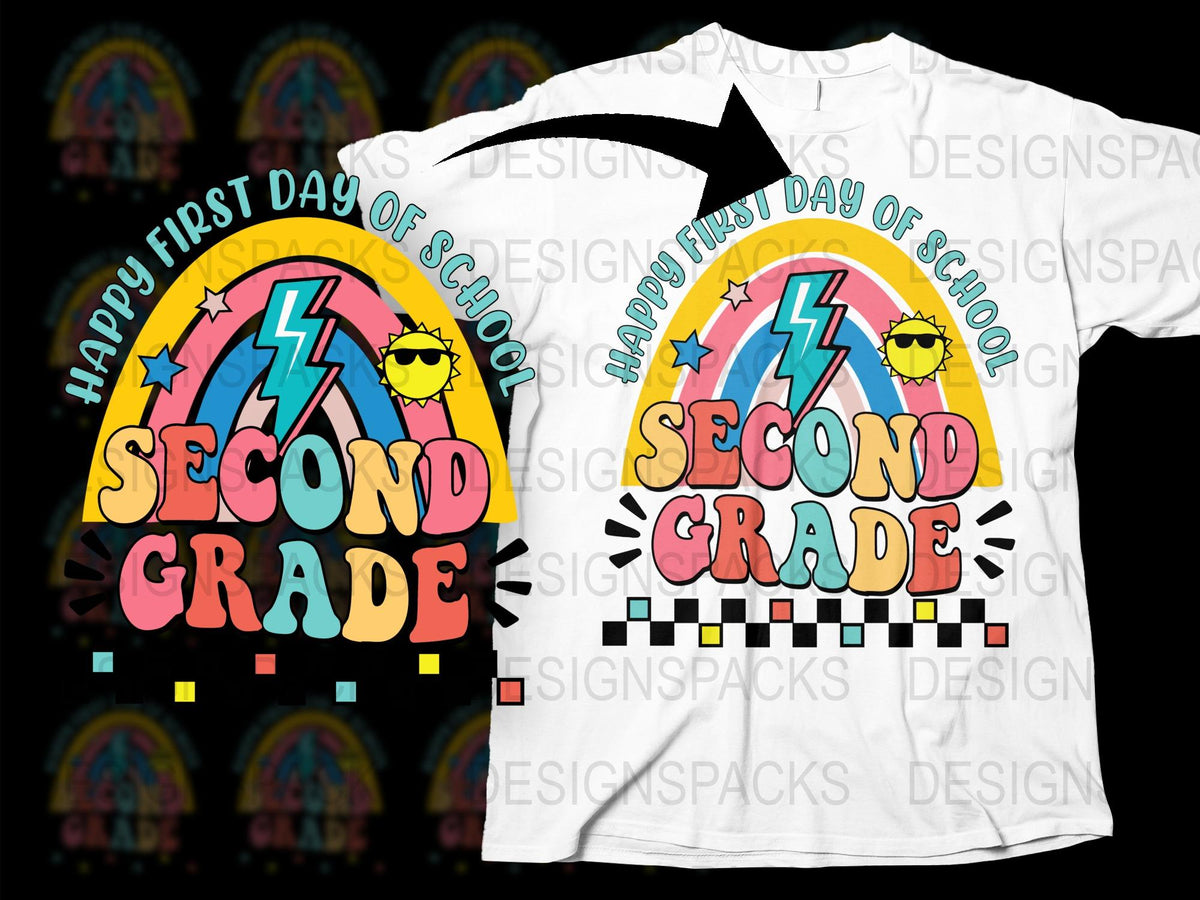 Happy First Day of School Second Grade T-Shirt, Colorful Kids Teacher Tee