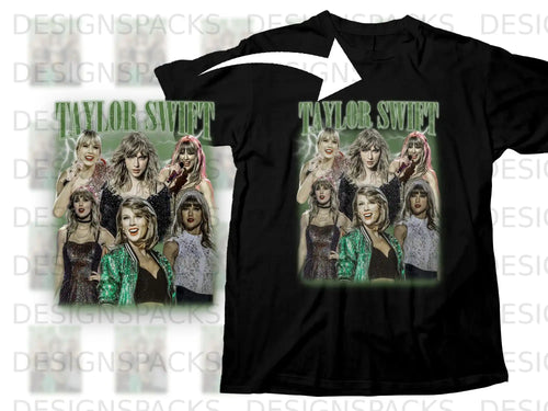 Taylor Swift collaged t-shirt design with multiple images of the singer.