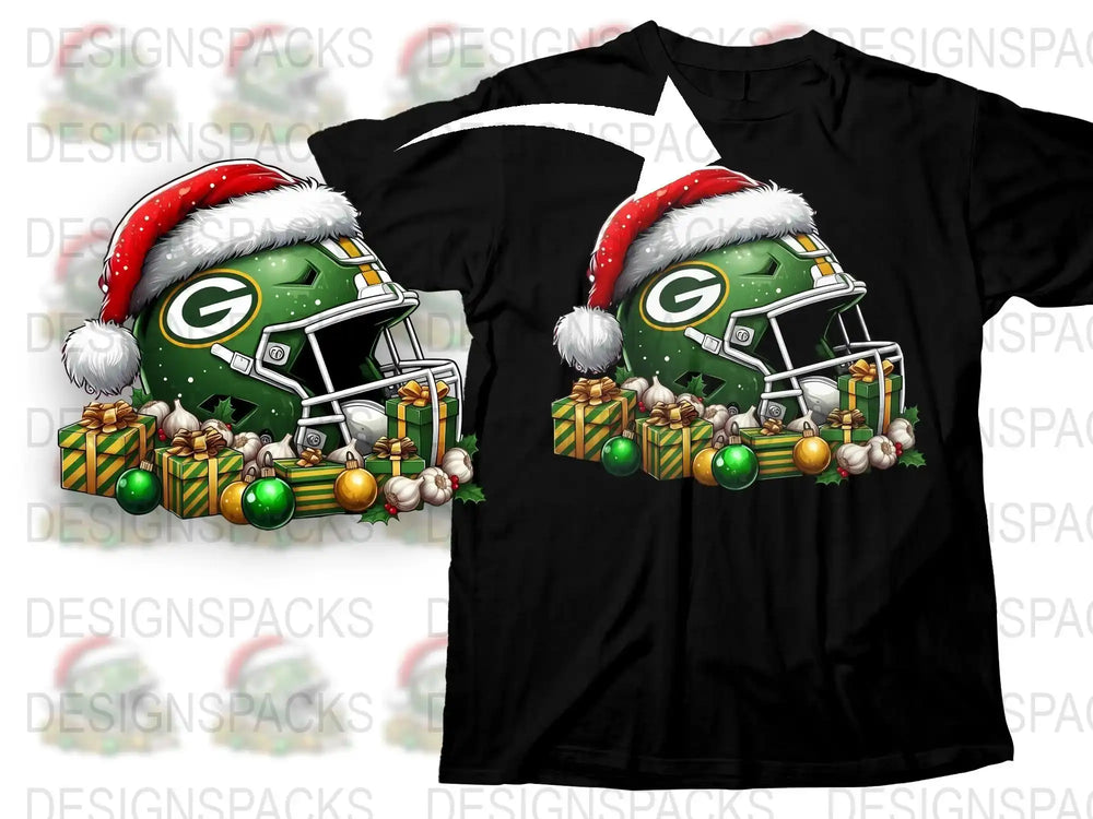Green Bay Football Helmet Christmas T-Shirt, Festive Holiday Gifts, Sports Fan Apparel