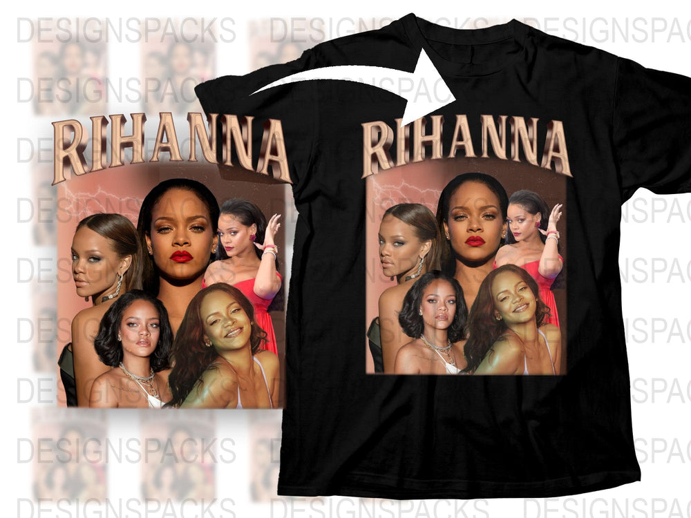 Rihanna Photo Collage T-Shirt, Celebrity Singer Fashion Tee, Unique Graphic Pop Star Apparel