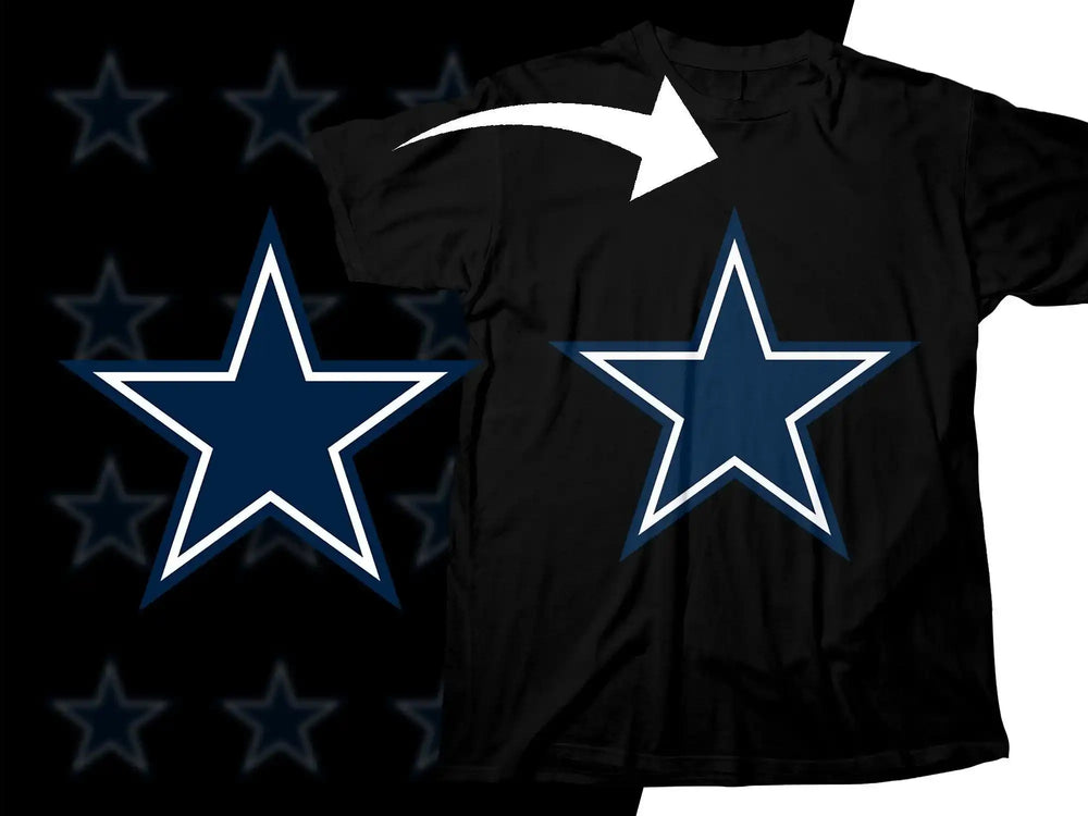 Blue star design on black t-shirt, print-ready for DTF DTG, SVG PNG files